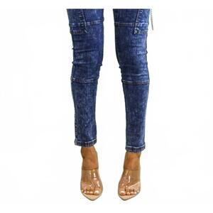 NEW SURELYMINE women's high waisted cargo style skinny jeans in mineral wash